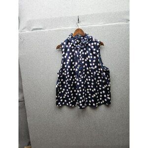 J.Crew Womens Floral Ruffle Sleeveless Blouse Navy Purple White Size 2X